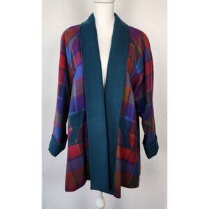 Avoca Collection 100% Irish Wool Handwoven Open Front Plaid Swing Coat, Small